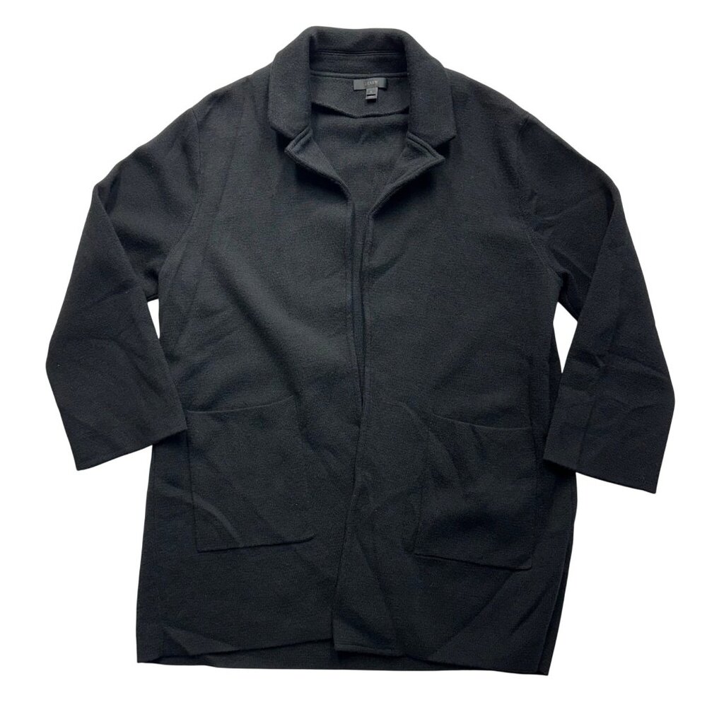 J Crew 100% Merino Wool Open Front Sweater Blazer Size XL Black Classic Staple